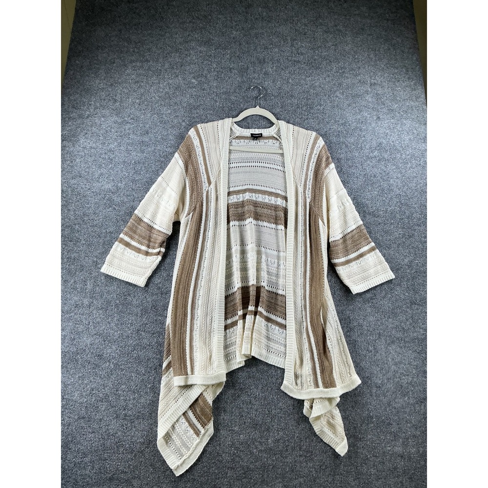 Torrid Cardigan Womens 3 Plus Cream Brown Striped Pointelle Open Front Draped